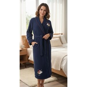 Delicates Womens Fleece Robe Small Sleepy Bear Moon Stars Embroidered Cozy Warm